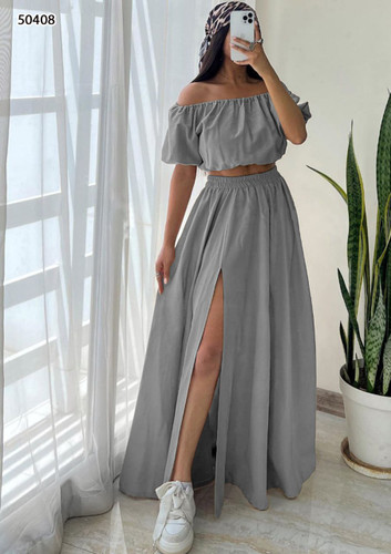 کراپ و دامن چاکدار لنین سایز ۳۸ تا ۴۴ تنخور شیک و عالی