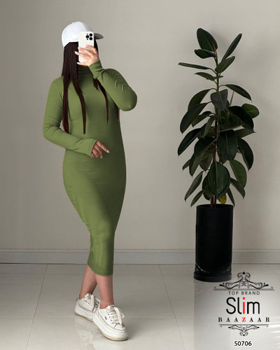 پیراهن ماکسی یقه اسکی آستین فینگردار پنبه کبریتی سایز ۳۸ تا ۴۲