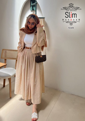 ست کت و دامن جیبدار با کمربند لینن ترک وارداتی شیک