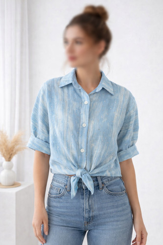 کراپ شومیز گره ای شیک و مجلسی نگین دوزی