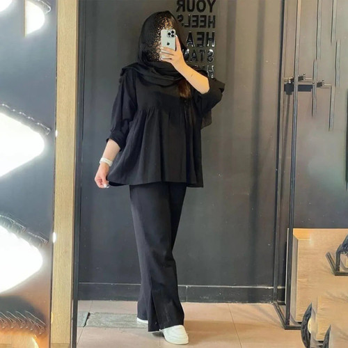 ست دو تیکه شومیز عروسکی و شلوار بگ لینن